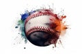 Baseball over watercolor splash over white background. Royalty Free Stock Photo