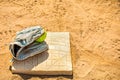 Baseball gloves and ball on plate Royalty Free Stock Photo