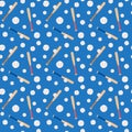 Baseball pattern. Seamless blue background with balls and bats for baseball game. Flat vector illustration Royalty Free Stock Photo