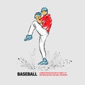 Baseball pitcher getting ready to throw ball. Vector outline of baseball player with scribble doodles Royalty Free Stock Photo