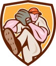 Baseball Pitcher Outfielder Leg Up Shield Cartoon Royalty Free Stock Photo