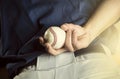 Baseball pitcher ready to pitch. Close up of hand Royalty Free Stock Photo