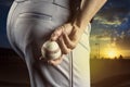 Baseball pitcher ready to pitch in an evening baseball game