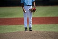 Baseball pitcher ready to pitch in an evening baseball game Royalty Free Stock Photo