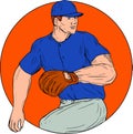 Baseball Pitcher Ready To Throw Ball Circle Drawing Royalty Free Stock Photo