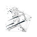 Baseball player, abstract line art, isolated vector illustration. Baseball batter athlete Royalty Free Stock Photo