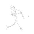 Baseball player, abstract line art, isolated vector illustration. Baseball batter athlete Royalty Free Stock Photo