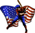 Baseball player with american flag vector illustration