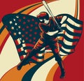 Baseball player with american flag vector illustration