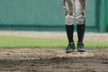 Baseball player attempting to steal a base Royalty Free Stock Photo