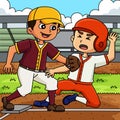 Baseball Player Base Tagging Colored Cartoon Royalty Free Stock Photo