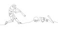 Baseball player batter wiht with glove, ball, helmet, bat set one line art. Continuous line drawing sport, team game