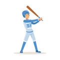 Baseball player in blue uniform getting ready to hit the ball vector Illustration Royalty Free Stock Photo