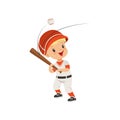 Baseball player boy hitting the ball, kids physical activity concept vector Illustration on a white background Royalty Free Stock Photo