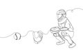 Baseball player catcher with with glove, ball, helmet set one line art. Continuous line drawing sport, team game, catch Royalty Free Stock Photo