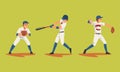 Baseball Player on Green Sport Field Playing Bat-and-ball Game Vector Set