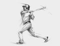 Baseball Player hit the ball, hand drawn graphic