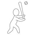 The baseball player hits the ball with a bat. Sketch. Vector icon. Batter prepares to hit. A man plays a team sports game. Royalty Free Stock Photo