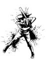 Baseball player, hitter swinging with bat, abstract isolated vector silhouette, ink drawing Royalty Free Stock Photo