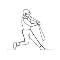 Baseball player, hitter swinging with bat, continuous line drawing vector illustration Royalty Free Stock Photo