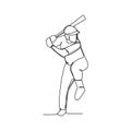 Baseball player, hitter swinging with bat, continuous line drawing vector illustration Royalty Free Stock Photo