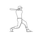 Baseball player, hitter swinging with bat, one line drawing vector illustration Royalty Free Stock Photo