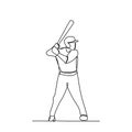 Baseball player, hitter swinging with bat, one line drawing vector illustration Royalty Free Stock Photo