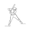 Baseball player, hitter swinging with bat, one line drawing vector illustration Royalty Free Stock Photo