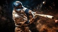 Baseball player hitting ball with baseball bat in Royalty Free Stock Photo