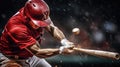 Baseball player hitting ball with baseball bat in close up Royalty Free Stock Photo