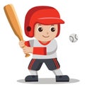 Baseball player hitting ball with wooden bat.