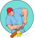 Baseball Player Hitting A Homerun Drawing Royalty Free Stock Photo