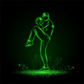 Baseball player pitcher with leg up getting ready to throw ball. neon style