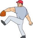 Baseball Player Pitcher Ready to Throw Ball Cartoon Royalty Free Stock Photo