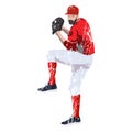 Baseball player pitcher in red jersey