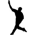Baseball player, pitcher while throwing ball. Pitcher throwing a ball. Detailed realistic silhouette Royalty Free Stock Photo