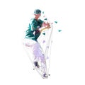 Baseball player, pitcher throwing ball, low poly isolate vector illustration. Geometric drawing Royalty Free Stock Photo