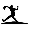 Baseball player, pitcher while throwing ball. Pitcher throwing a ball on pitcher mound. Detailed realistic silhouette Royalty Free Stock Photo