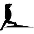 Baseball player, pitcher while throwing ball. Pitcher throwing a ball on pitcher mound. Detailed realistic silhouette