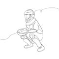 Baseball player in protective uniform, catcher one line art. Continuous line drawing sport, team game, catch ball Royalty Free Stock Photo