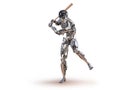 Baseball player robot. Human and cyborg robotic integration concept. Robotic technology 3D illustration