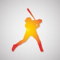 Baseball player silhouette icon with shadow in orange. Vector illustration Royalty Free Stock Photo