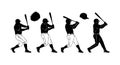 Baseball player silhouette sequence hitting ball vector illustration in dynamic sports action Royalty Free Stock Photo