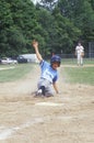 Baseball player sliding into base, Little League game, Hebron, CT Royalty Free Stock Photo