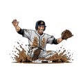 Baseball Player Sliding into Base with Mud Splash Royalty Free Stock Photo