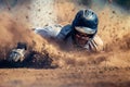 Baseball player sliding to base. Generative AI Royalty Free Stock Photo