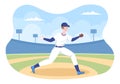 Baseball Player Sports Throwing, Catching or Hitting a Ball with Bats and Gloves Wearing Uniform on Court Stadium in Illustration Royalty Free Stock Photo