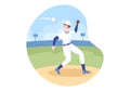 Baseball Player Sports Throwing, Catching or Hitting a Ball with Bats and Gloves Wearing Uniform on Court Stadium in Illustration Royalty Free Stock Photo