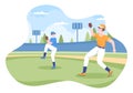 Baseball Player Sports Throwing, Catching or Hitting a Ball with Bats and Gloves Wearing Uniform on Court Stadium in Illustration Royalty Free Stock Photo