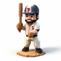 Pixelated Baseball Player: Intricate Woodwork And Modular Design